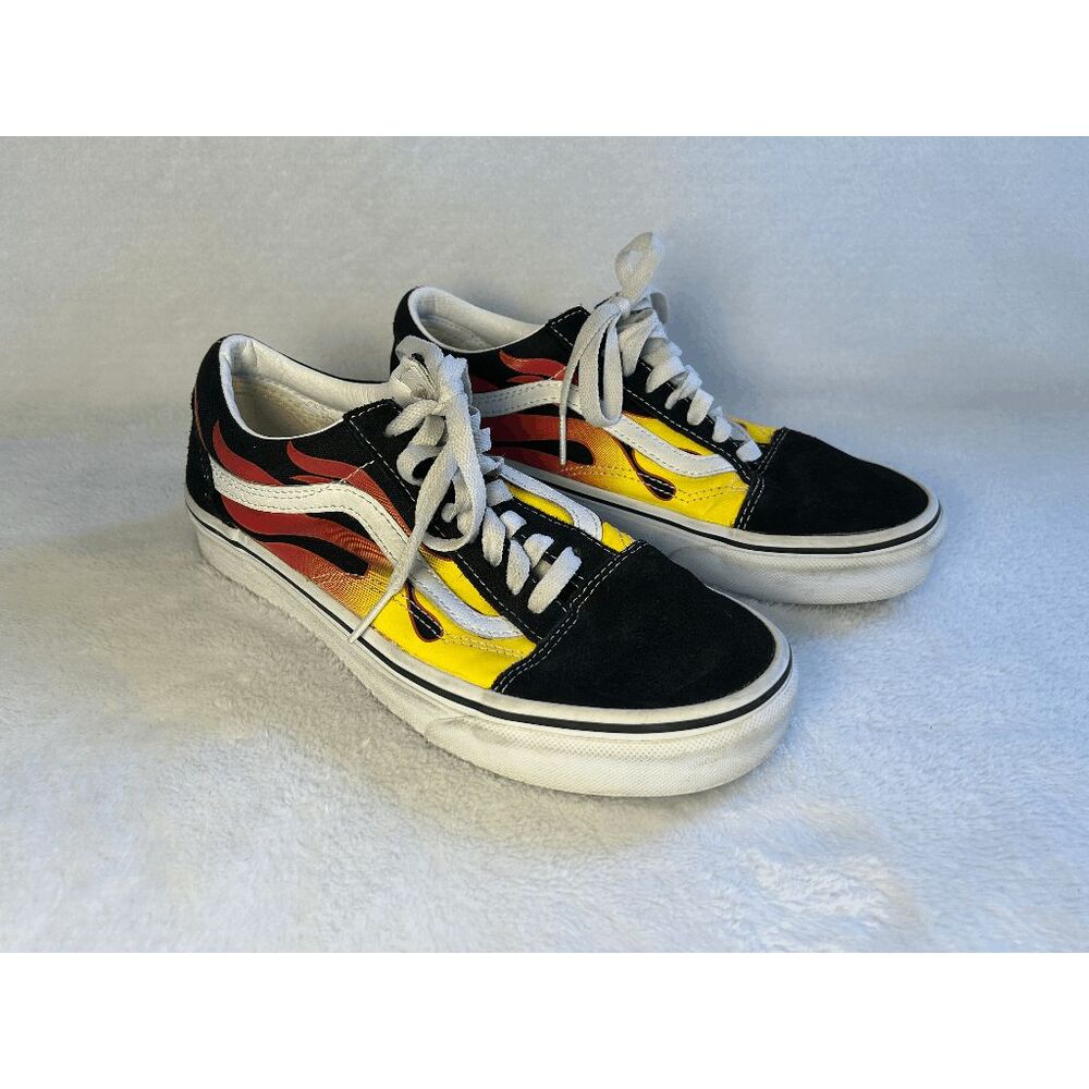 Vans Old Skool Flame Unisex Sneakers Red/Yellow Flames Men's 6.5 Women's 8 Clean